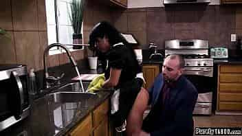 Latina immigrant maid exposed as i. and her new boss knows exactly how to get the most out of it.During the dishes he licks her and puts her on her knees to suck his fat cock before fucking her