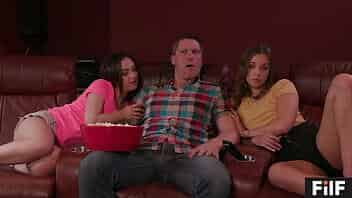 FILF - Liza And Lily Share Stepdad's Dick During A Boring Movie