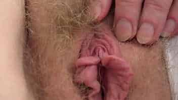 Hairy pussy and clitoris closeup. Mature bbw gently fingering vagina. Amateur.