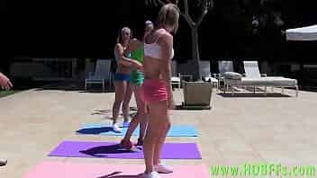 Real yoga teenagers suck and ride cock outdoors