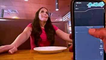 horny girl masturbates during lunch in public