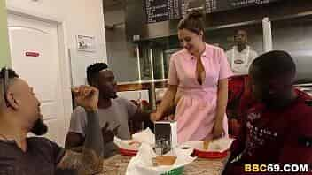 Big Black Cock Slut Waitress Elektra Rose Interracial Group Sex